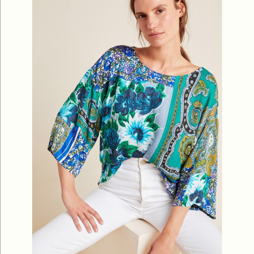NWOT Anthropologie Ellery Mixed Print Blouse Sz. Lg